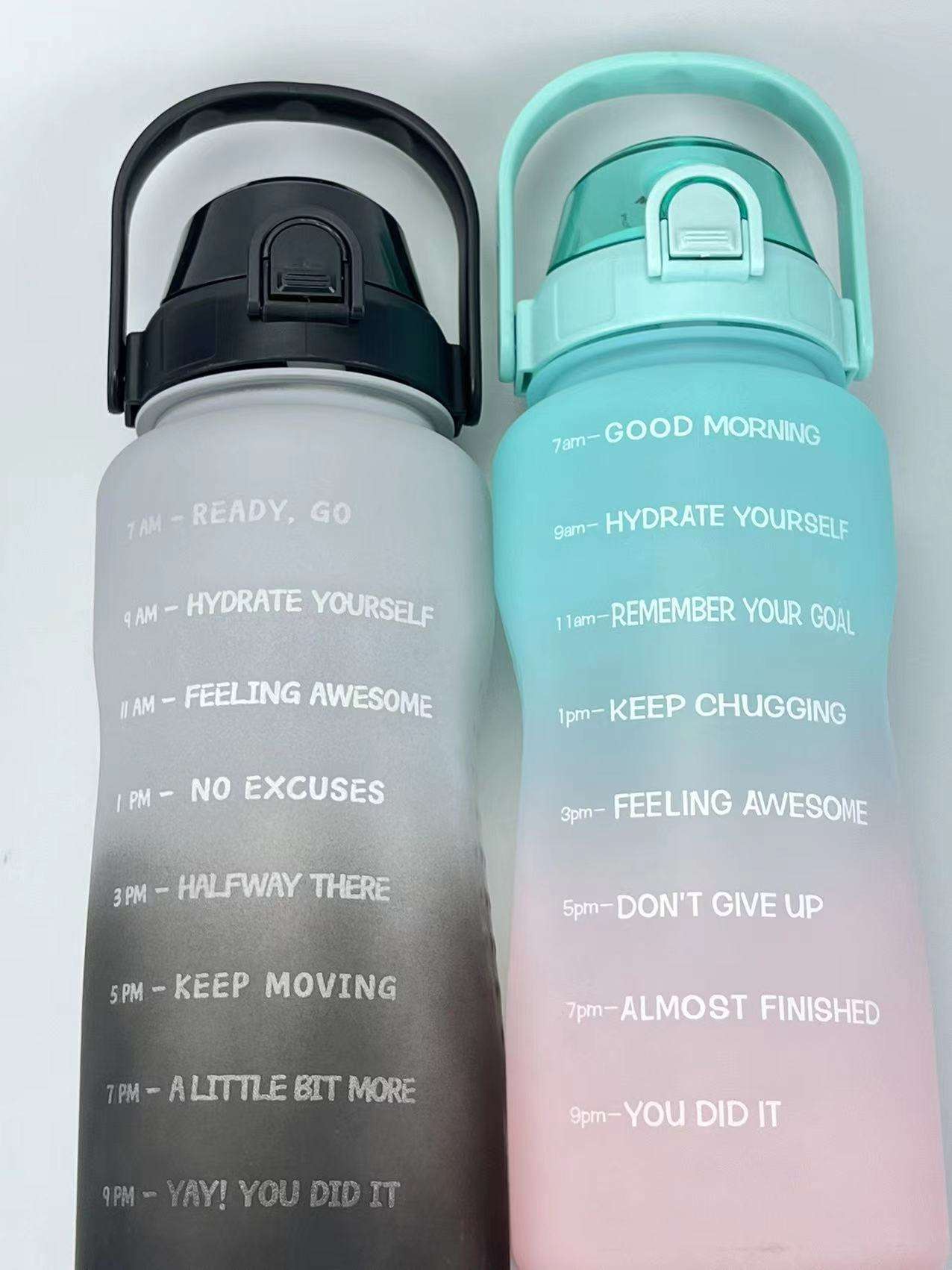 2L Half Gallon 64 OZ Sports Water Jug Motivational Water Bottle With Straw Time Marker BPA Free