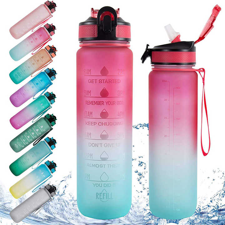 Les Bouteille Deau Botella Motivacional 1L Custom Logo 1000Ml Plastic Bottle Sport Water Bottles With Straw