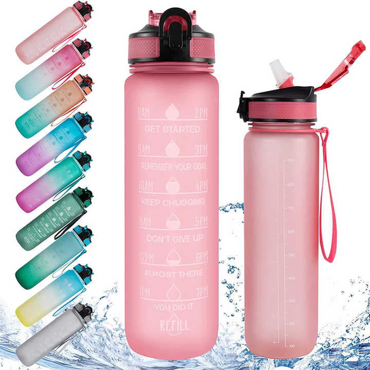 Les Bouteille Deau Botella Motivacional 1L Custom Logo 1000Ml Plastic Bottle Sport Water Bottles With Straw