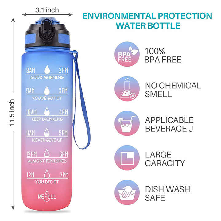 Botellas De Agua a Granel Outdoor Sport Motivational Workout Bpa Water Bottle With Time Marker