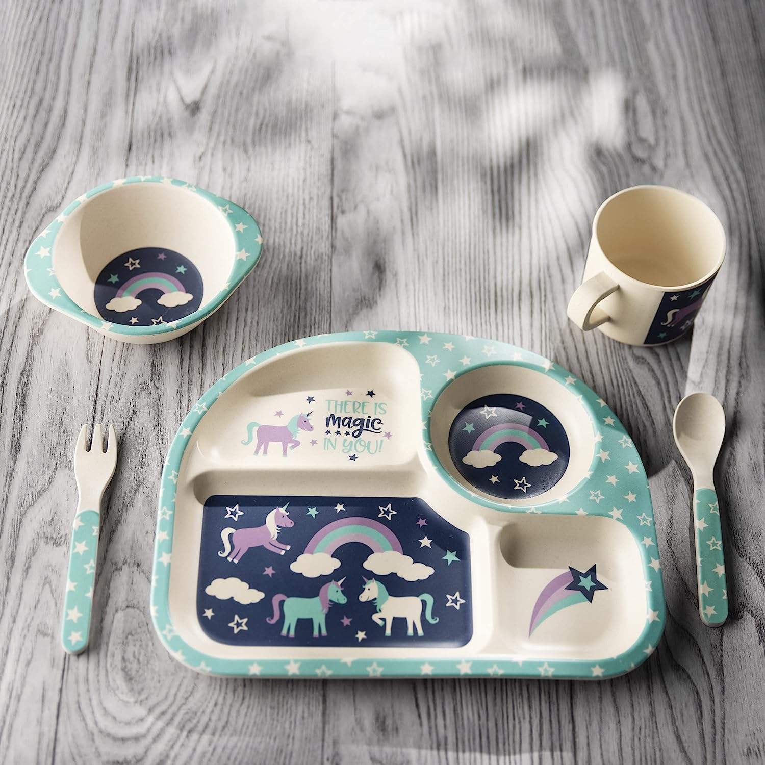 Hot Sales Children's Divided Plates Portion 4 Compartment Diet Plate with Cup Bowl Spoon and Fork