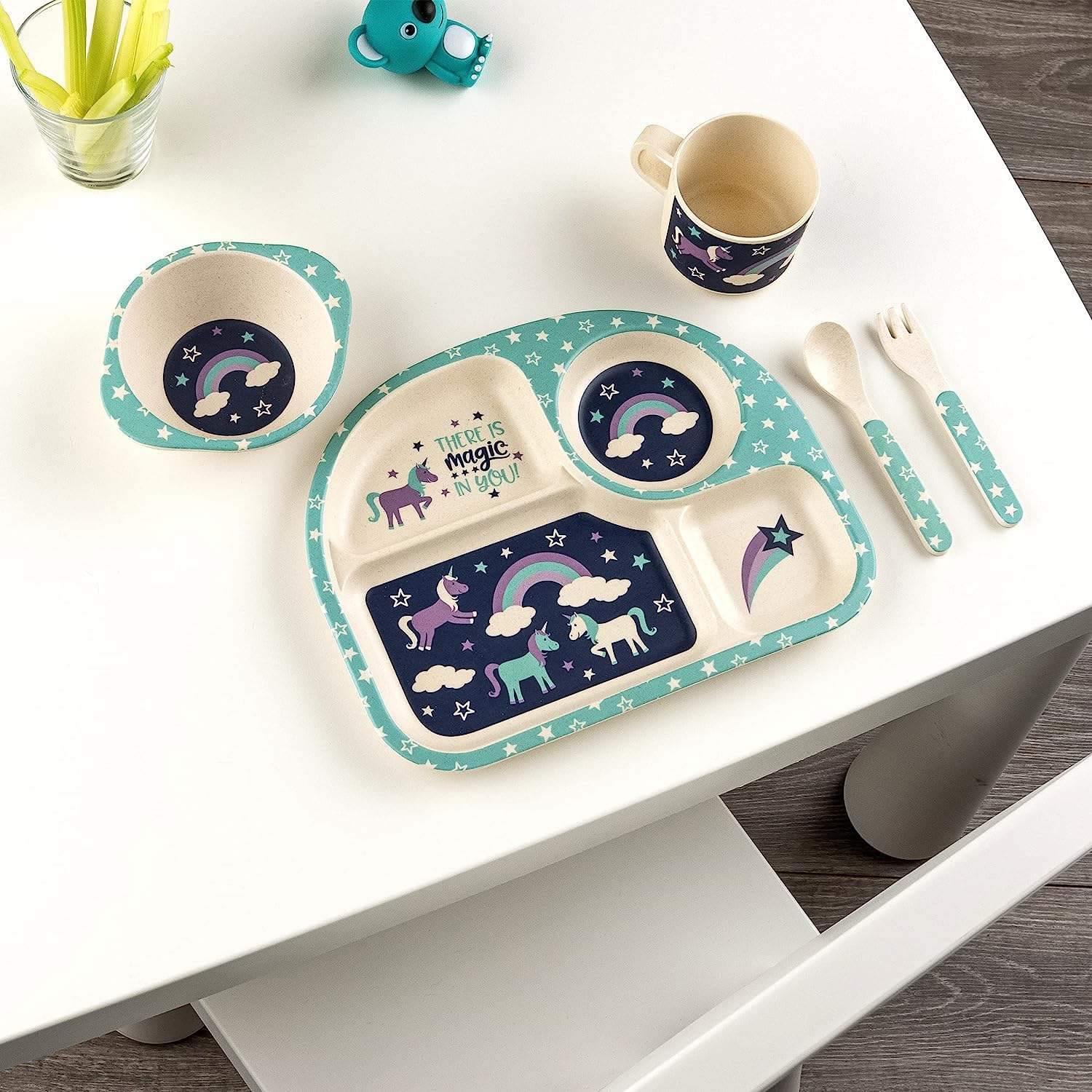Hot Sales Children's Divided Plates Portion 4 Compartment Diet Plate with Cup Bowl Spoon and Fork