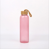 Colorful Custom Borosilicate Glass Water Bottle With Bamboo Lid Frosted Portable Bottle Glass