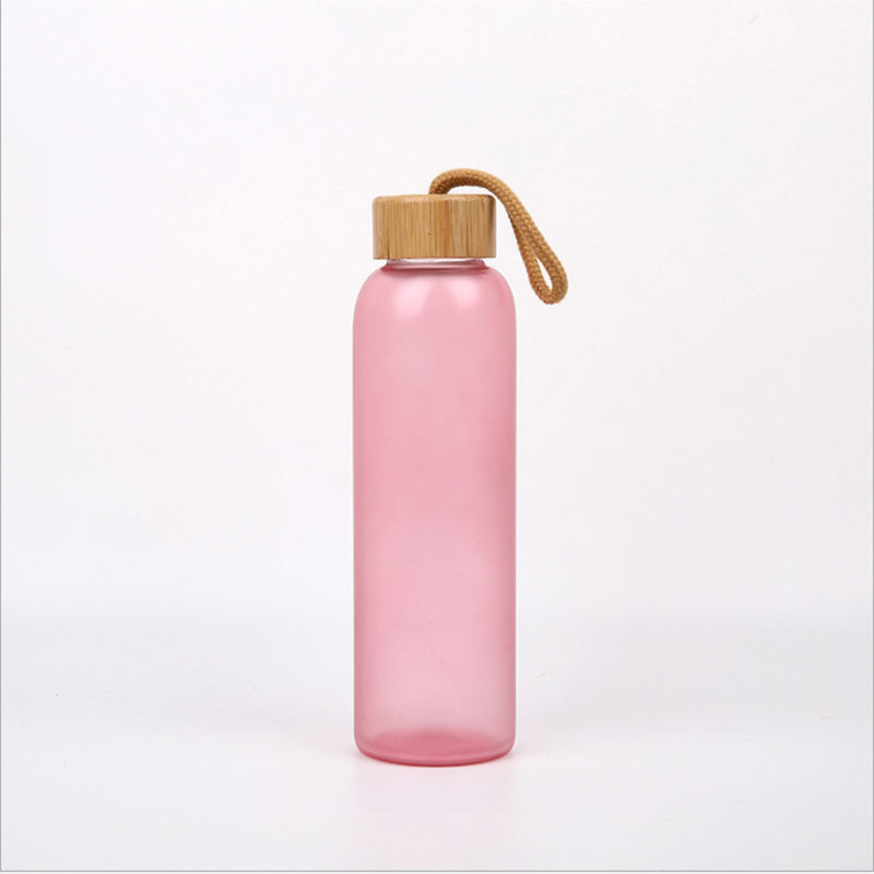 Colorful Custom Borosilicate Glass Water Bottle With Bamboo Lid Frosted Portable Bottle Glass
