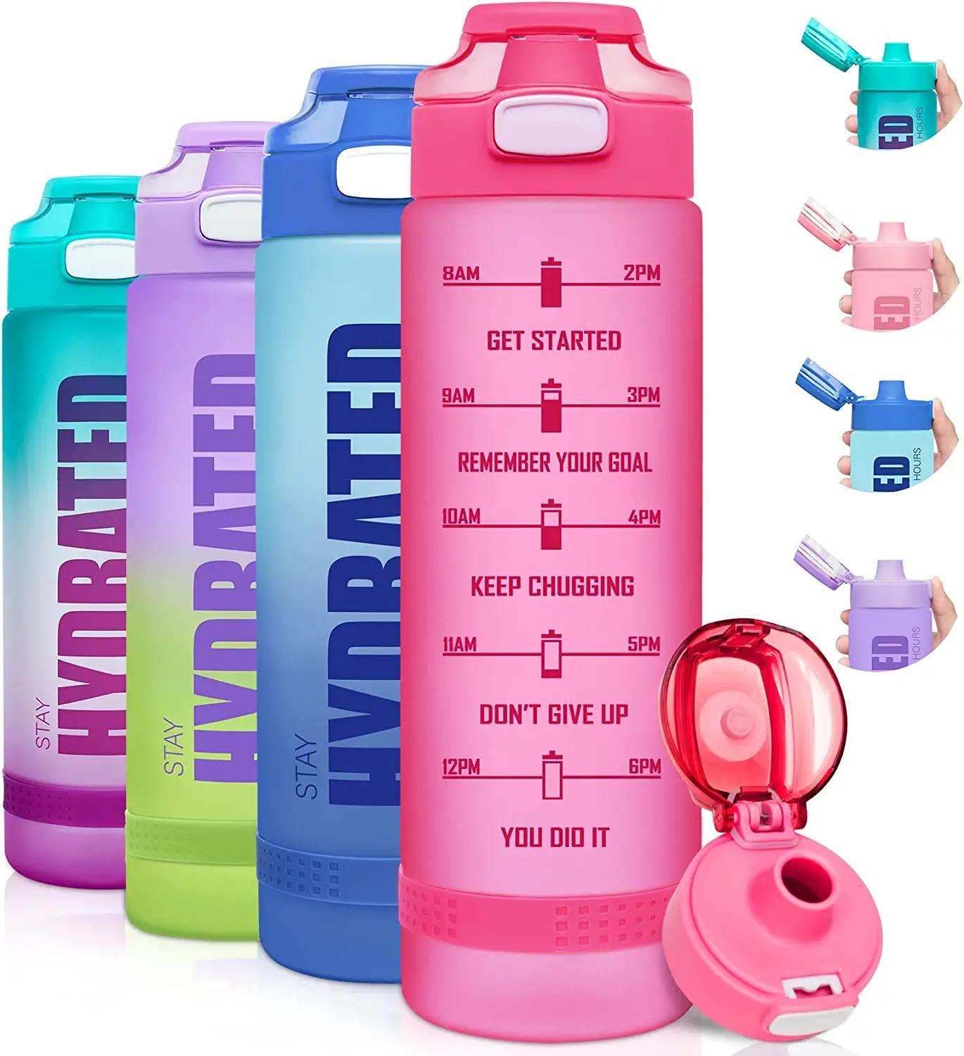 32oz Motivational Water Bottle with Time Marker Custom LOGO BPA Free Plastic Water Bottles Wholesale