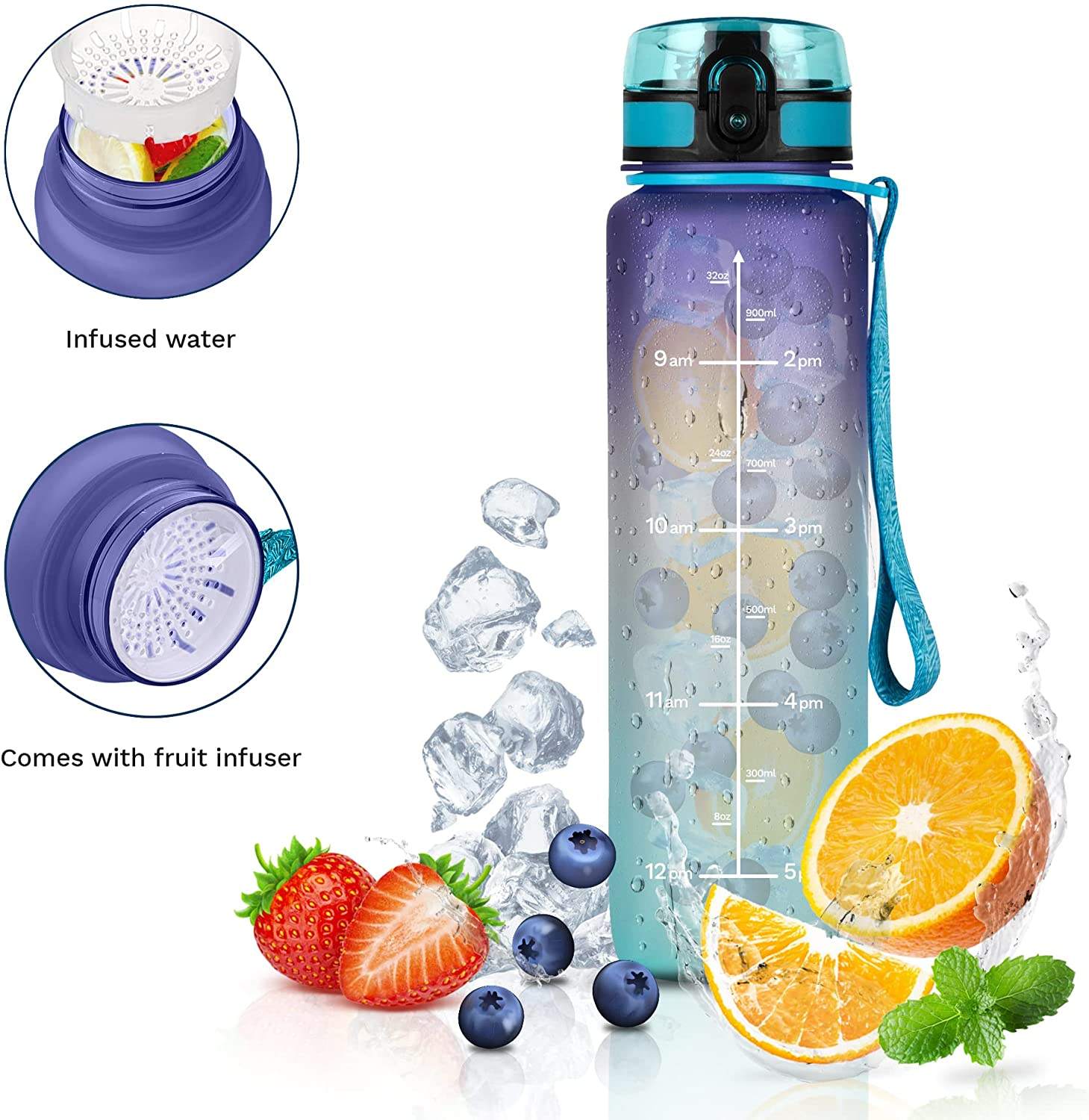 1 Litre Water Bottle Sports Motivational Water Bottle with Time Markings