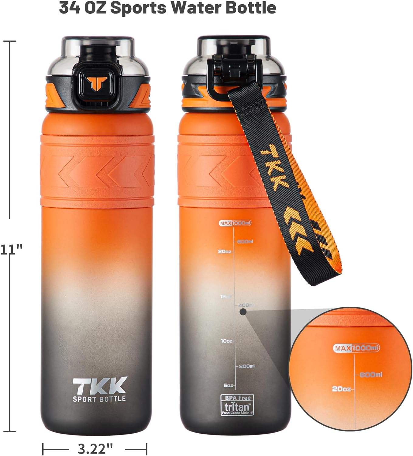 800ml/1000ml Tritan Custom Logo Sport Water Bottle with Straw for School Student Portable and BPA FREE