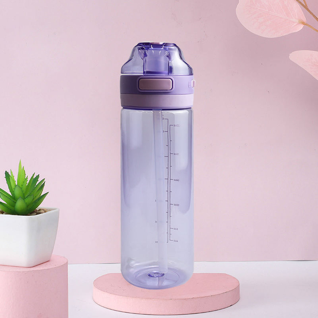 750ml Popular Motivational Ecofriendly New Outdoor Portable Plastic Water Bottles with Straw 2024 New Style Bottle