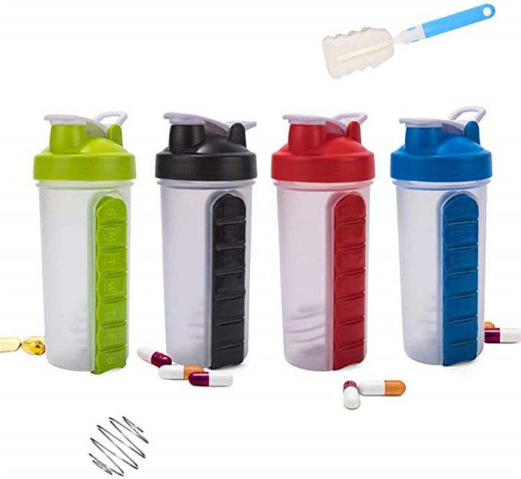 600Ml Leak-Proof Portable Bpa Free Fitness Water Bottles Plastic Protein Gym Sports Shaker Bottle With Pill Box