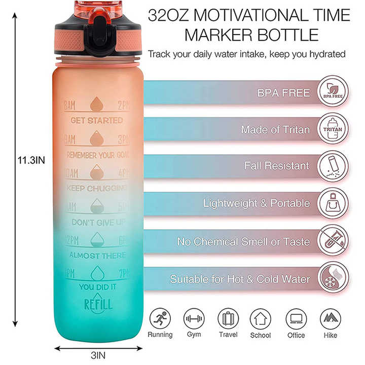 Garrafa 1 Litro Botella De Agua Personalizada 1L Fashionable 1000Ml 1 Liter Motivational Water Bottle for Sport