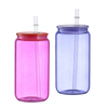 500 Ml 16Oz Wholesale Kids Clear Colorful Transparent Reusable Glass Water Drink Bottles With Straw Lid