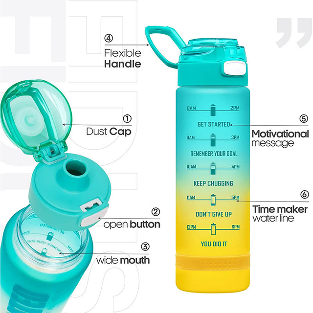 Fitness Tritan Bpa Free Plastic Custom LOGO Labeled Motivational Drinking Gym Sport 1L Water Bottle for Sport with Time Marker
