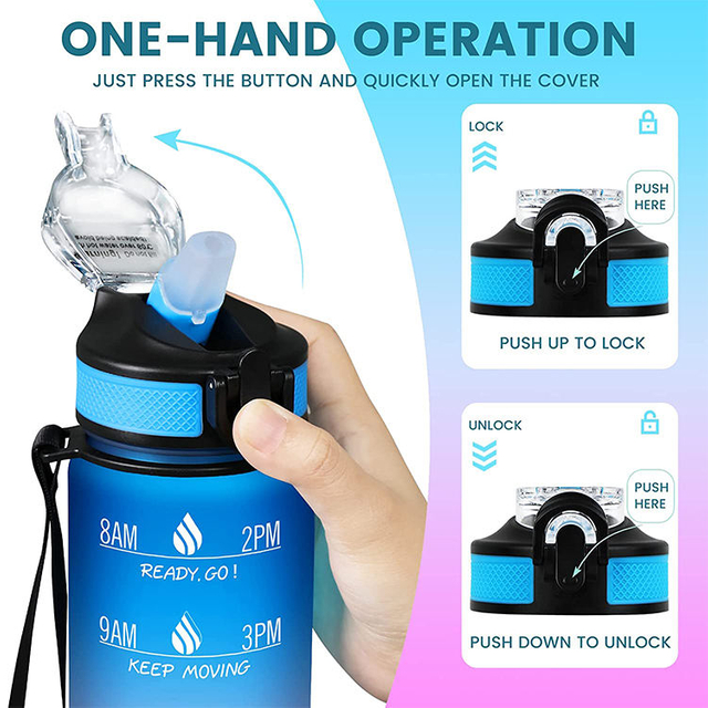 1000ml Plastic Frosted Tritan Bpa Free 1L Sport Kid Gym 32oz Motivational Water Bottle with Custom logo