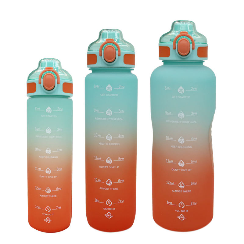Sport Water Bottle Set 3 Pcs Straw 700ml 1000ml 1.5 Litres Motivational Workout Water Bottle With Time Marker
