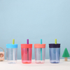Wholesale Custom 450Ml Wide Mouth Travel Transparent Clear Plastic Tumbler Cups With Straw for Kids