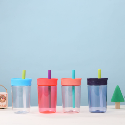 Wholesale Custom 450Ml Wide Mouth Travel Transparent Clear Plastic Tumbler Cups With Straw for Kids