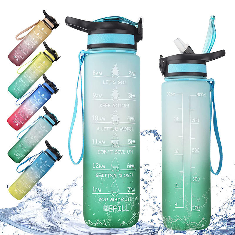 32oz Motivational Fitness Sports Water Bottle with Time Marker & Removable Strainer