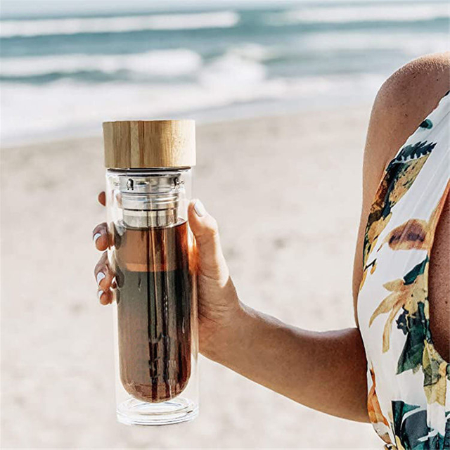 Custom 400Ml Glass Drinking Bottle Water Bottle With Bamboo Lid Direct Drinking