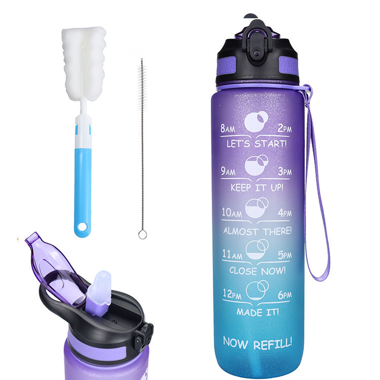 1L Big Capacity Portable Tritan Plastic Sports Water Bottle Space Bottle Screw Lid with Suction Nozzle and Hand Grip