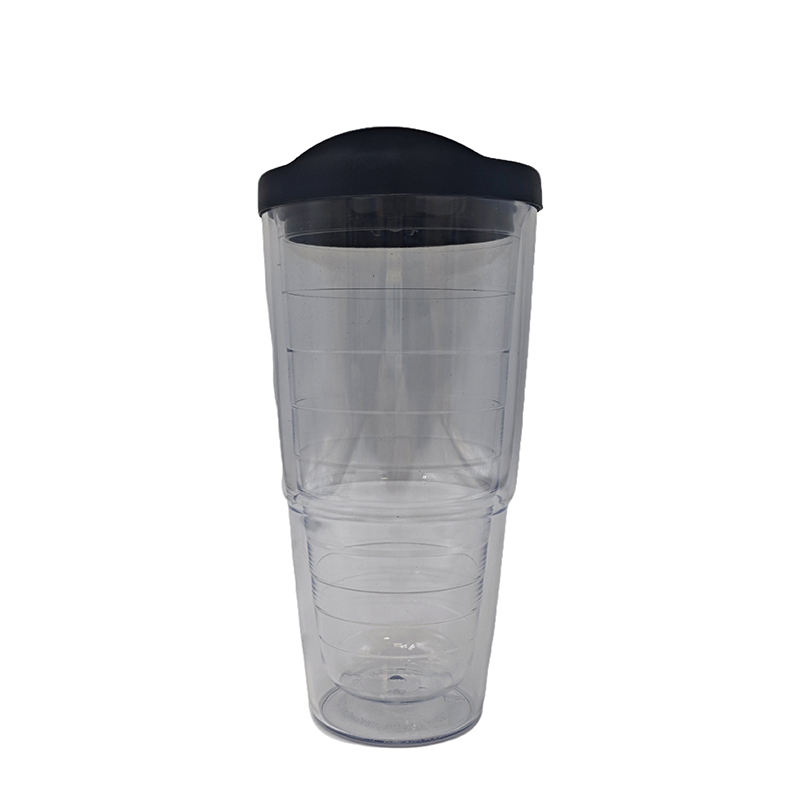 Wholesale High Quality 700Ml 24Oz Clear Plastic Double Wall Travel Coffee Tumbler Tumblers With Lid