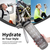 1L 32oz Custom Plastic Straw Strainer Filter Gym Sports BPA Free Tritan Motivational Water Bottle With Time Marker