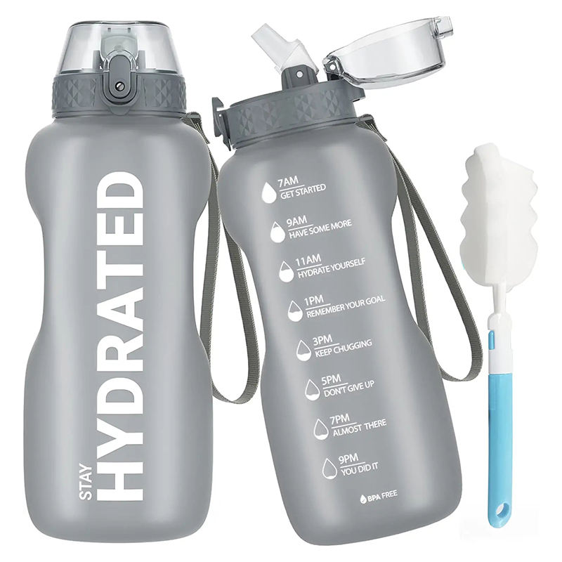 64oz 2L Half Gallon Gym Fitness Sports Motivational Water Bottle With Camo Insulated Storage Sleeve and Carry Strap