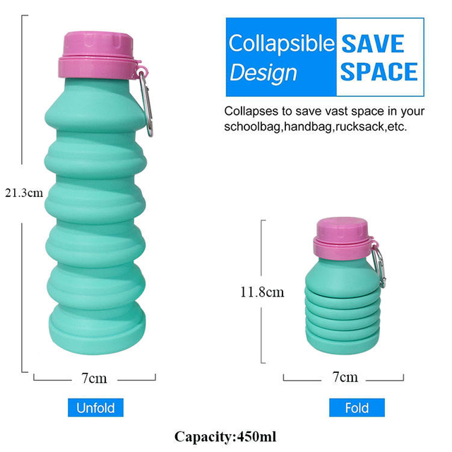 Reusable Silicone Collapsible Portable Leak Proof Sports Drinking Cup Foldable Travel Outdoor Water Bottle with Lid