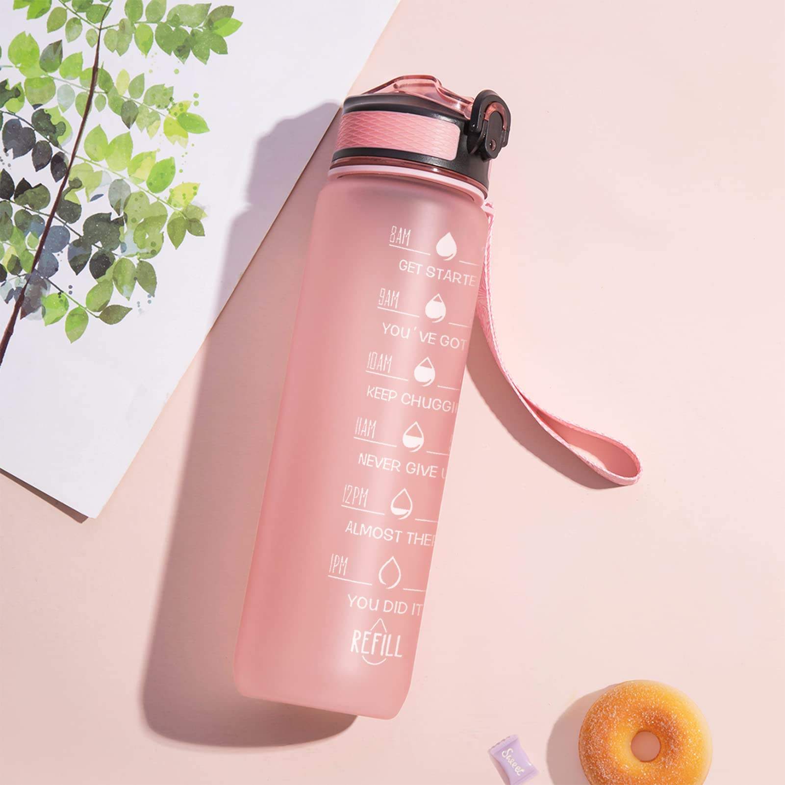 BPA Free Tritan Plastic 32oz Motivational Fitness Sports Water Bottle With Time Marker Leakproof Flip Top