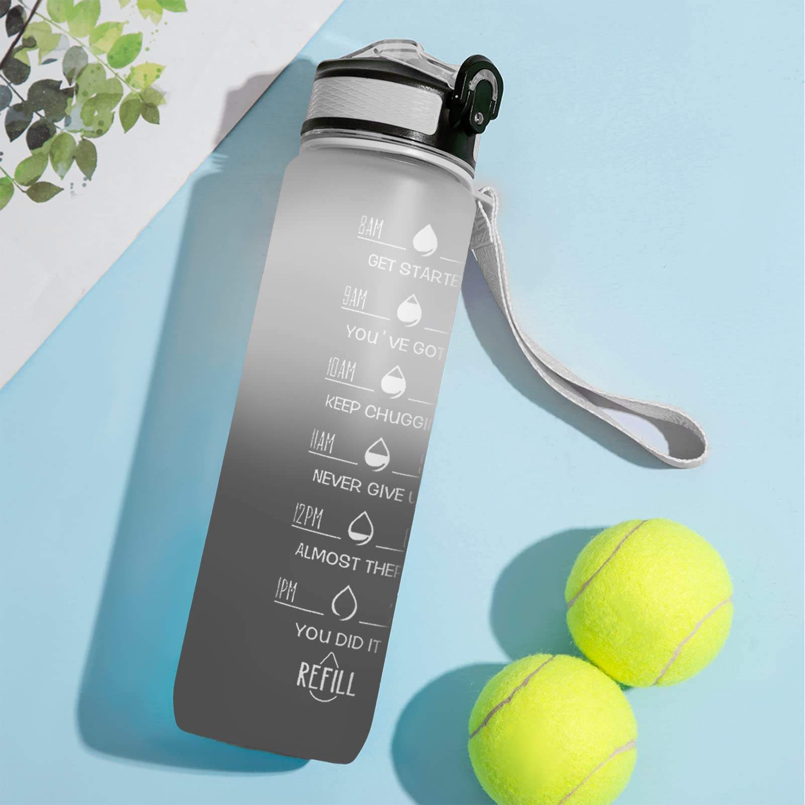 BPA Free Tritan Plastic 32oz Motivational Fitness Sports Water Bottle With Time Marker Leakproof Flip Top