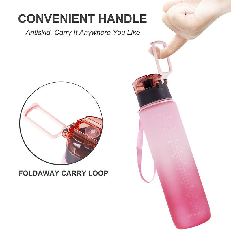 Custom Plastic Straw Strainer Filter Gym Sports 1L 32 oz BPA Free Tritan Motivational Water Bottle Sport With Time Marker