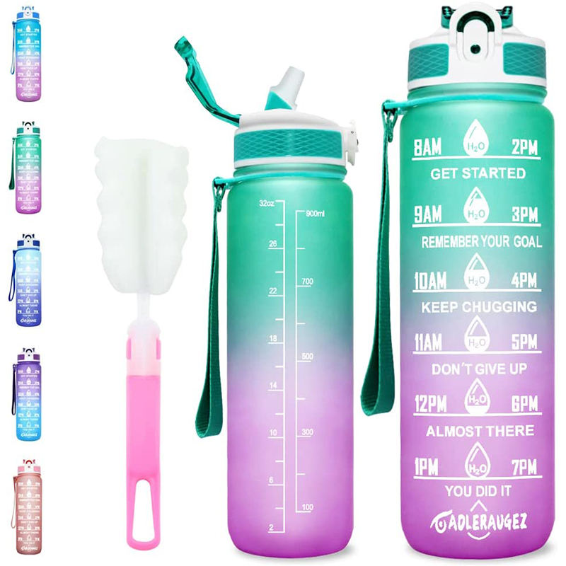 1 Liter BPA Free Gradient Plastic Water Bottle 32oz Motivational Time Marker Water Bottle With Custom Logo