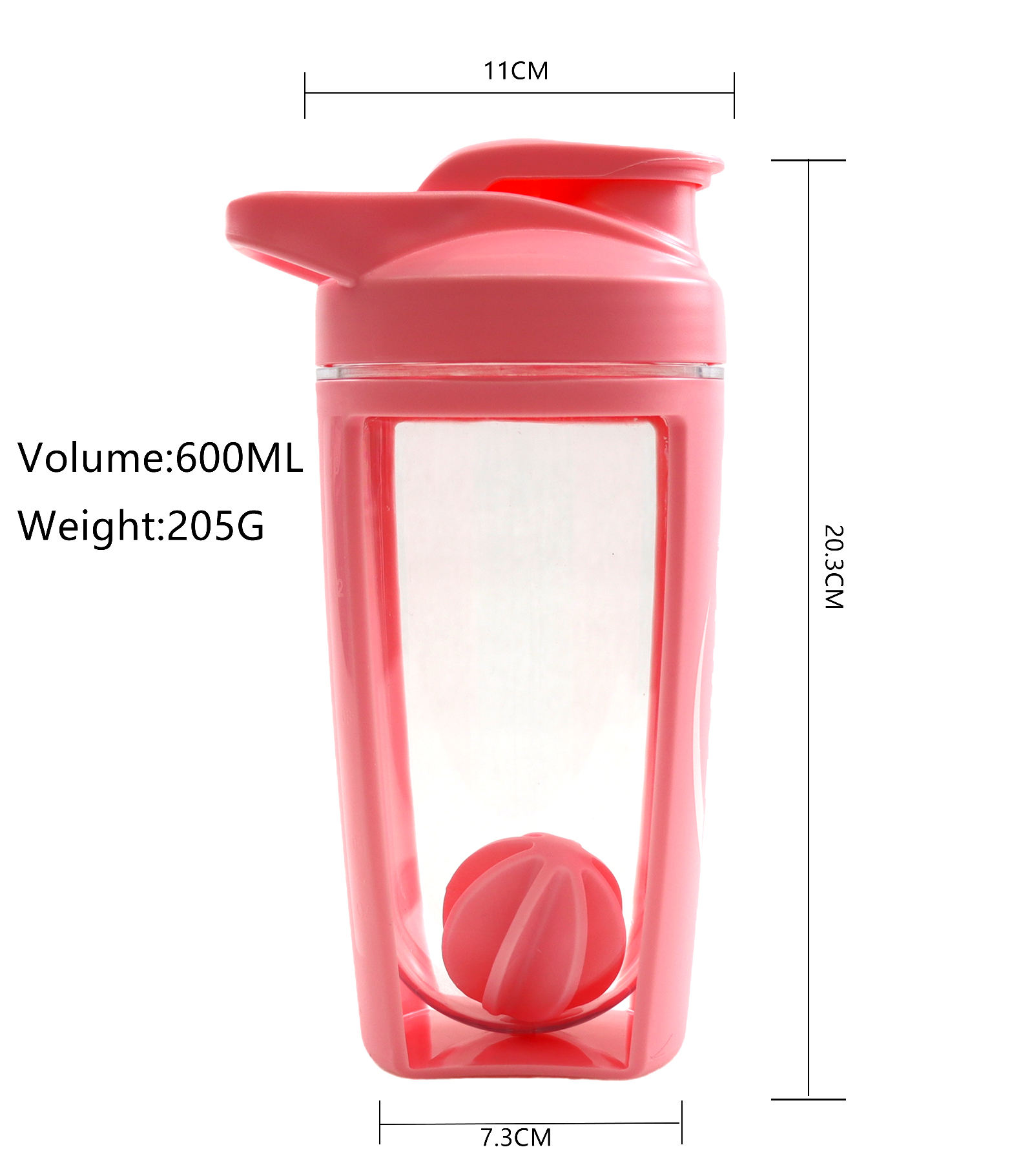 New Style Custom Color and logo 600ml Plastic Sport Water Bottle clear Gym Protein Shaker Bottle With Stirring Ball