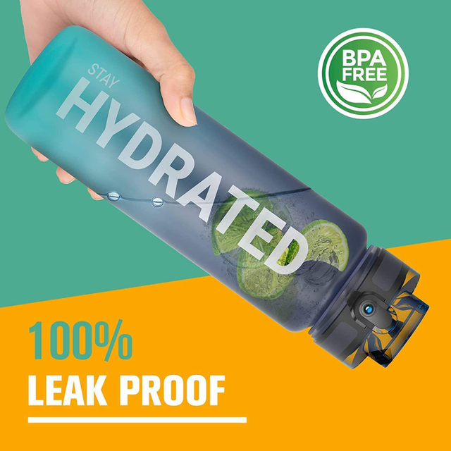 32oz Motivational Water Bottle with Time Marker Chug Lid Leak Proof BPA Free Tritan Wide Mouth Custom Logo Plastic Water Bottle