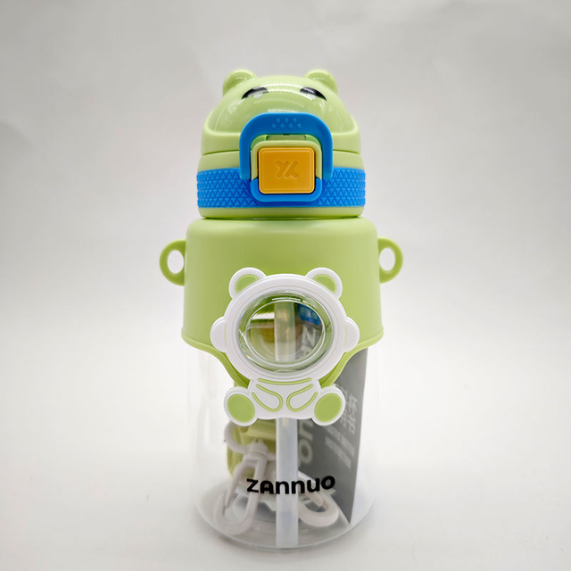 680Ml Leakproof Portable Wide Mouth Children'S Kids Kawaii Cute Plastic Water Bottle With Straw Strap