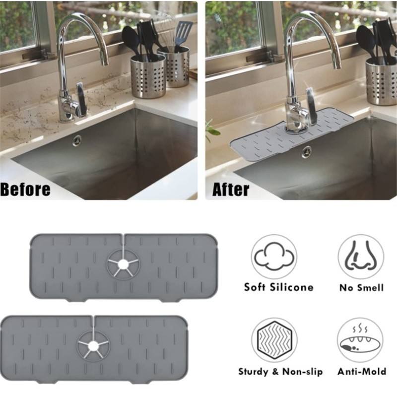 Silicone Sink Water Splash Catcher Pad Behind Faucet for Kitchen Bathroom Sink Draining Mat
