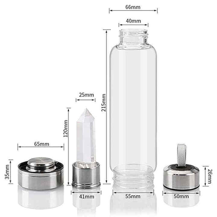 750Ml Infused Crystals Healing Stones Unique Eco Friendly Transparent Glass Water Drink Bottle