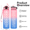 1L 32 OzCustom Plastic Straw Gym Sports BPA Free Tritan Motivational Water Bottle With Time Marker