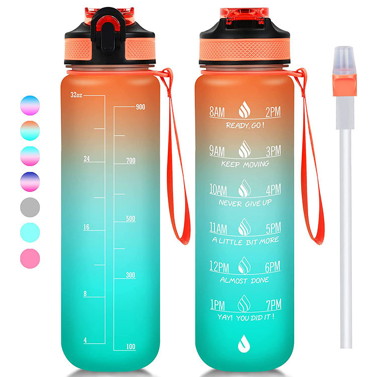 32oz 1L Tritan PCTG BPA Free Gym Gallon Custom Sport Motivational Plastic Water Bottle with Straw Time Marker Custom logo