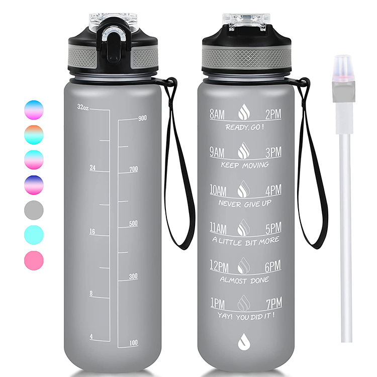 32oz 1L Tritan PCTG BPA Free Gym Gallon Custom Sport Motivational Plastic Water Bottle with Straw Time Marker Custom logo
