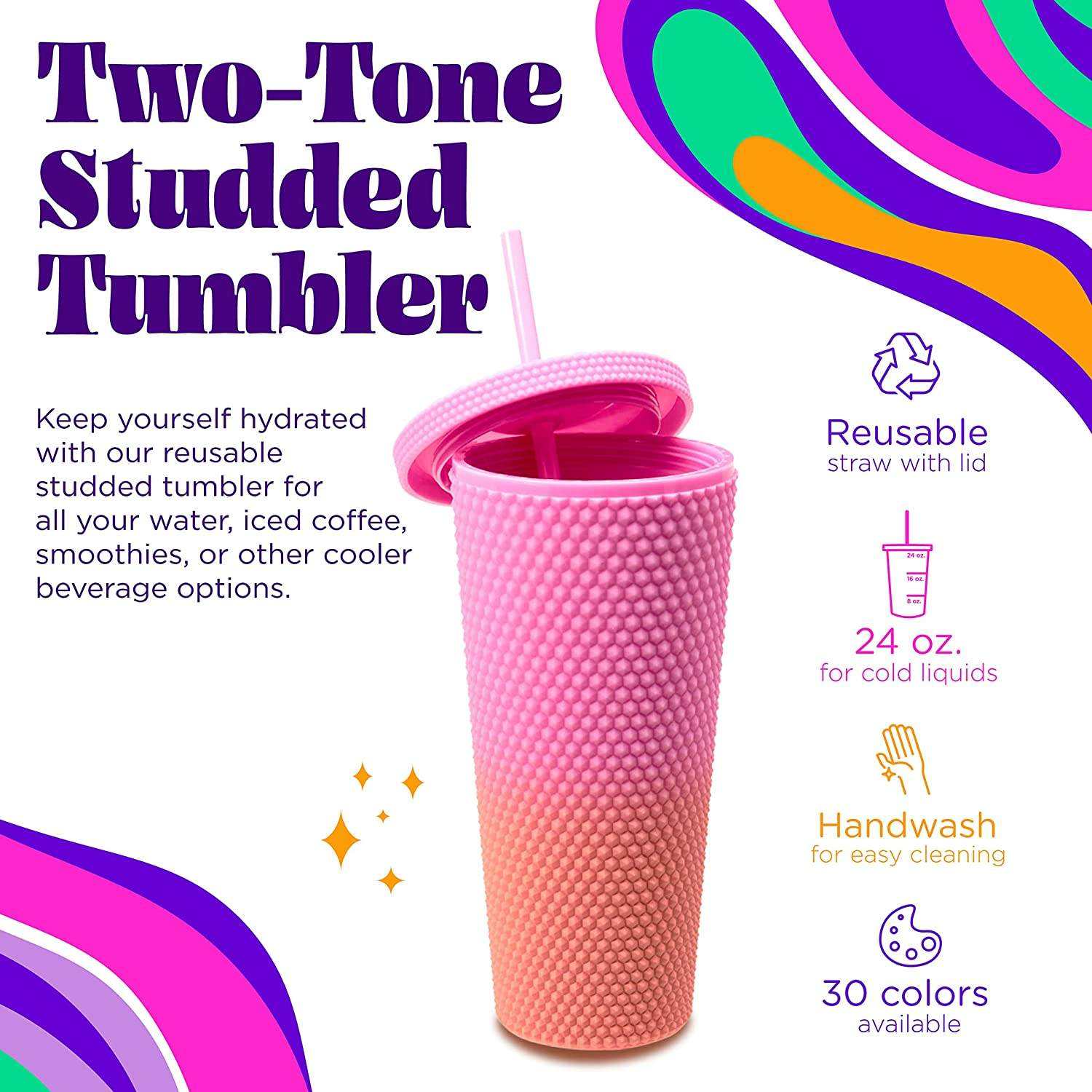 High Quality Custom Color 24 Oz 24Oz Reusable Studded Coffee Tumbler Tumblers With Straw Lid