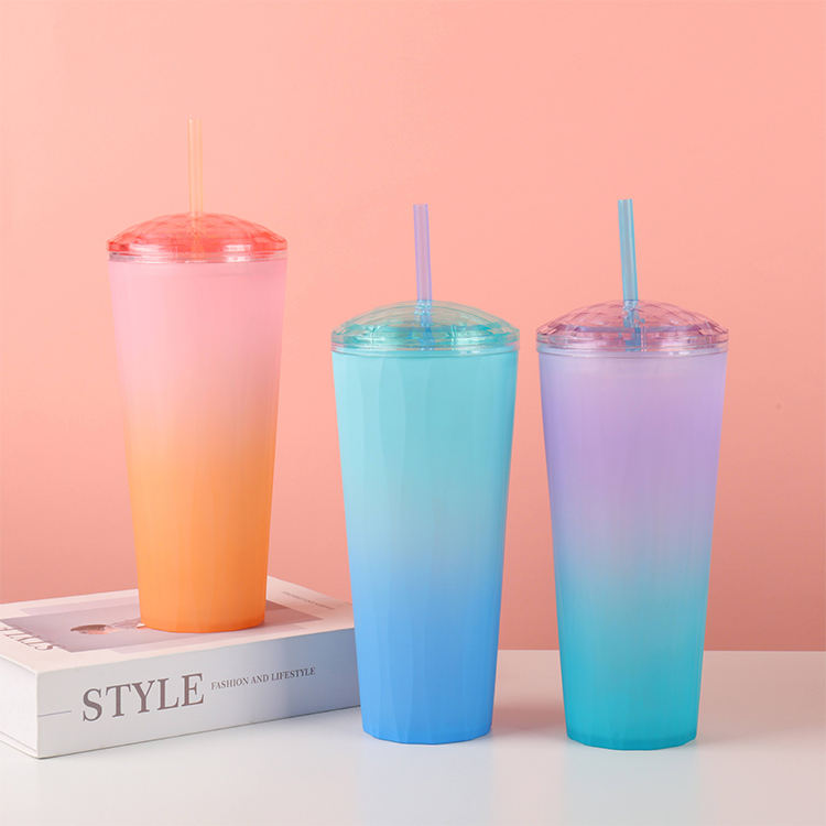 High Quality Customized 700Ml Nice Colorful Wide Mouth Plastic Tumbler Tumblers With Lids Straw