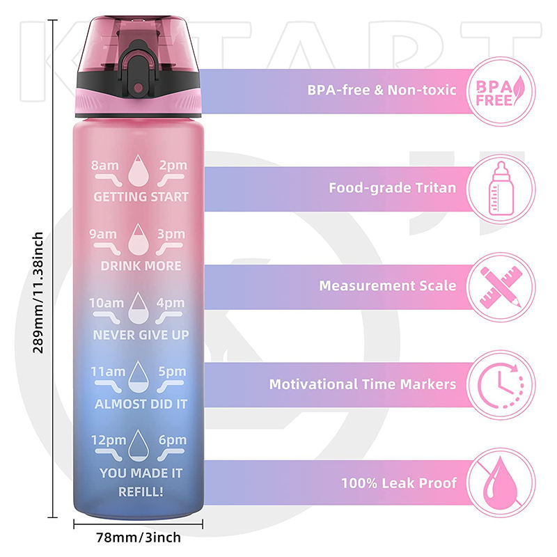 Wholesale Custom Logo 1L BPA Free Sports Motivational Drink Bottle Plastic Water Bottles with Time Marker