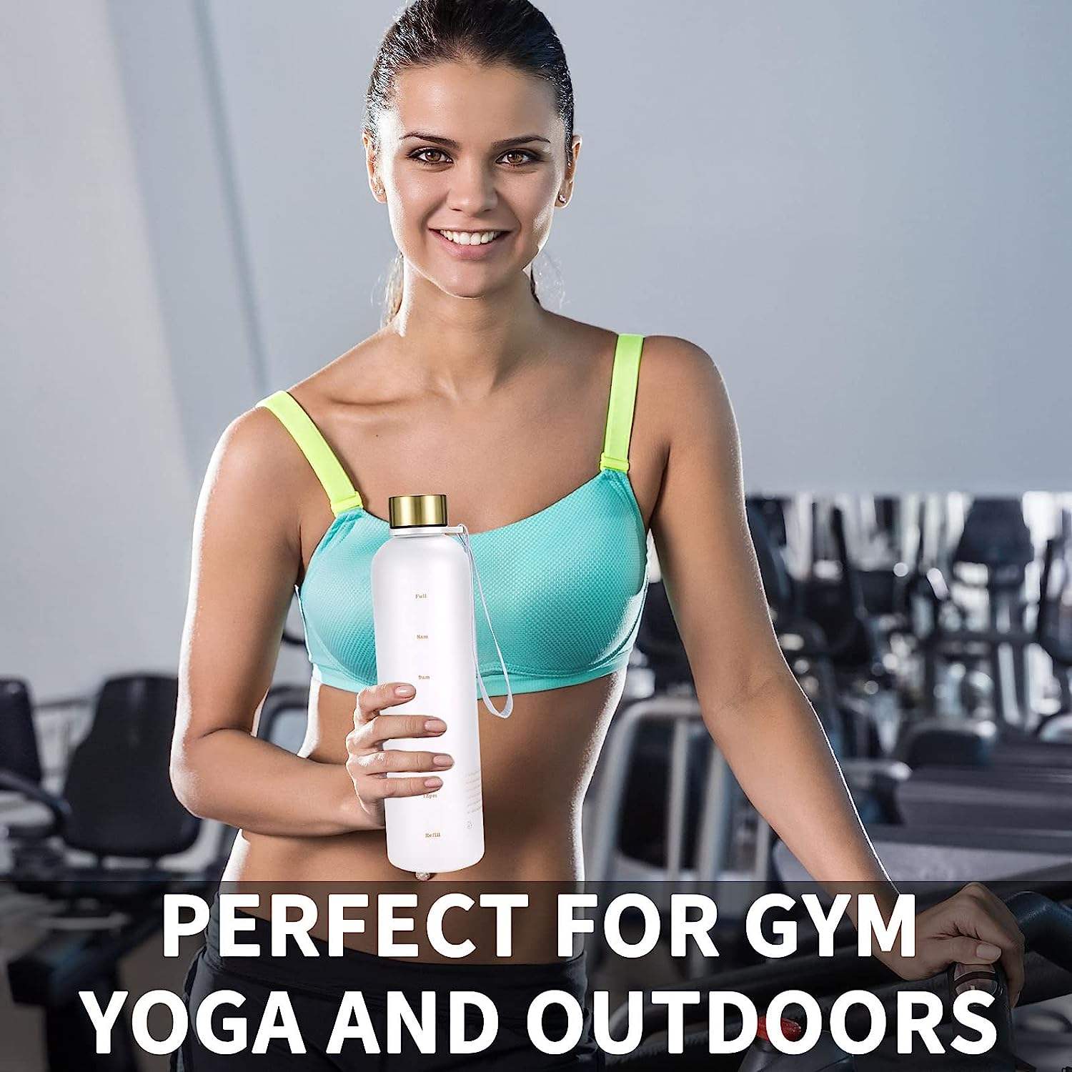 32oz BPA FREE LEAKPROOF DRINKING WATER BOTTLE WITH TIME MARKER and RPOE for OUTDOOR and SPORT