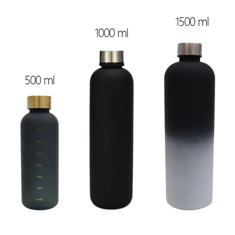 New Arrival Colorful Gradient Sports Water Bottle 1L Plastic Cup With Stainless Steel Lid and Time Marker