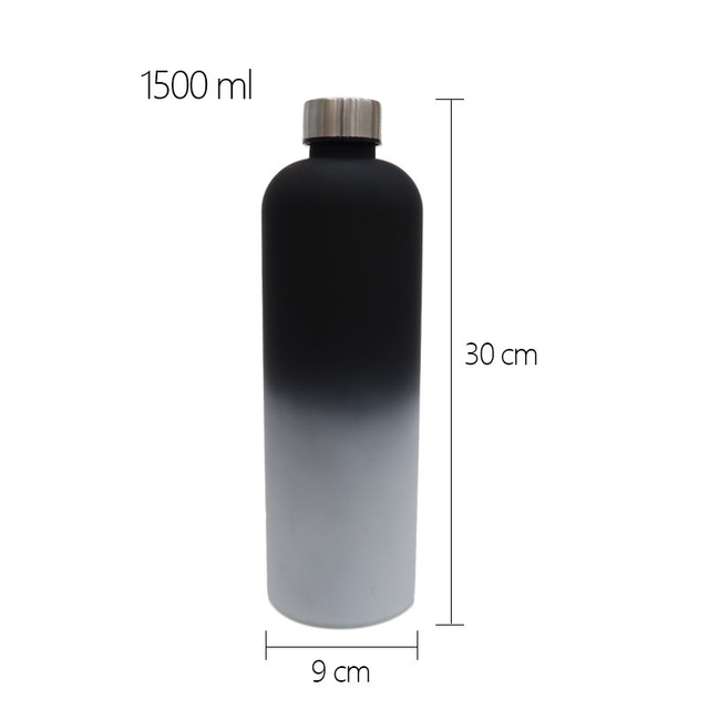 New Arrival Colorful Gradient Sports Water Bottle 1L Plastic Cup With Stainless Steel Lid and Time Marker