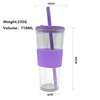 High Quality 710Ml Outdoor Travel Wide Mouth Clear Reusable Drink Tumbler With Rubber Sleeve Straw