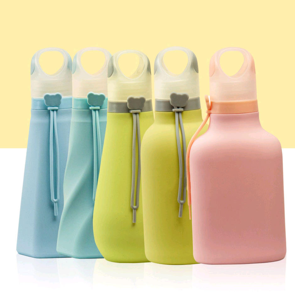 0.5L Wholesale Custom Folding School Portable Sports Fitness Outdoor Environmental Protection Silicone Plastic Water Cup