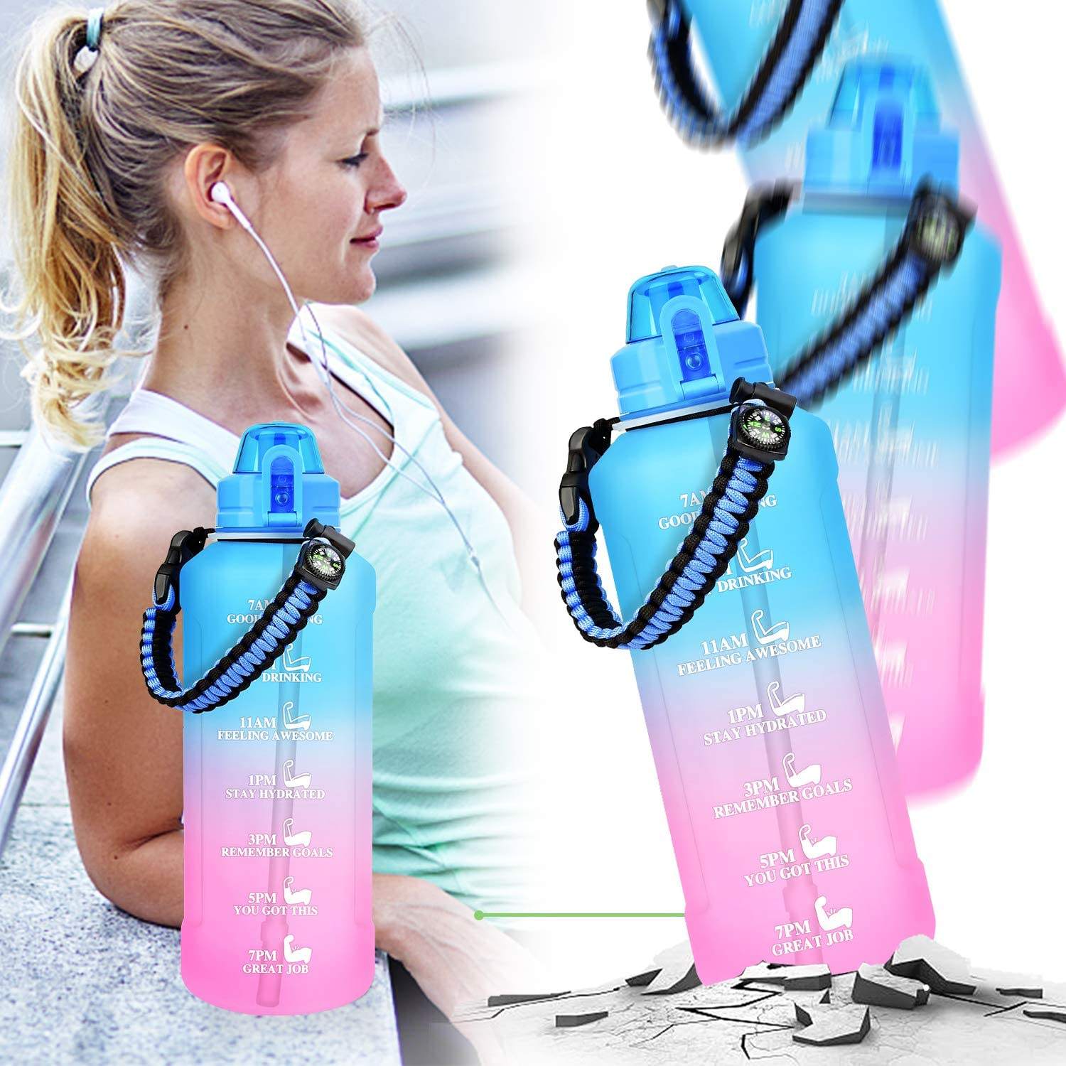 Top Seller Sport Gym Frosted Plastic Drink Motivational Water Bottle in Bulk Gallon Tritan Water Bottle with Time Marker