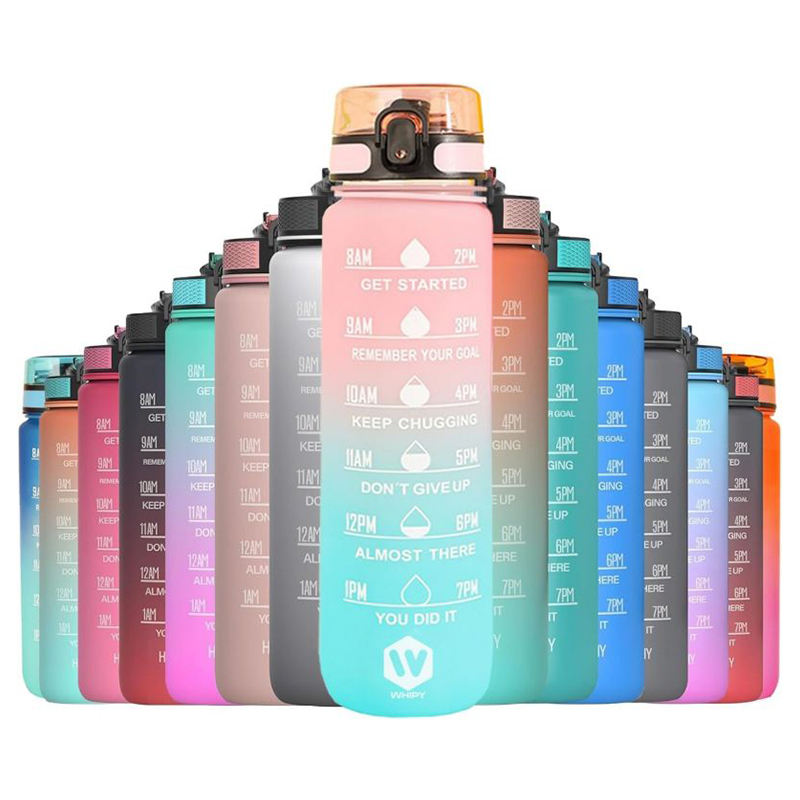 Custom Plastic Straw Strainer Filter Gym Sports 1000ml 1L 32 oz 32oz BPA Free Tritan Motivational Water Bottle With Time Marker
