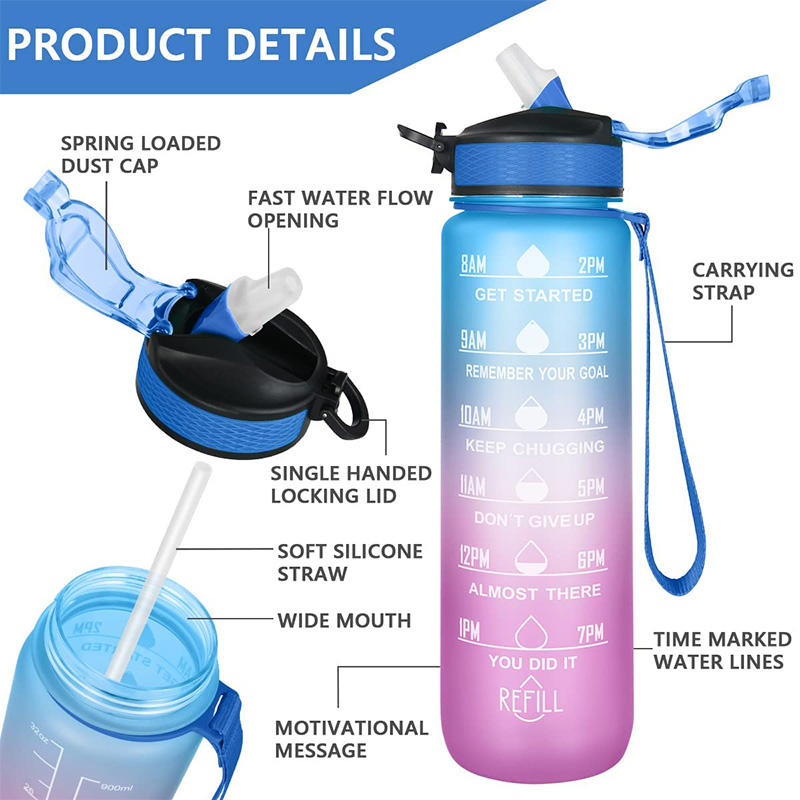 32oz 1L Tritan PCTG BPA Free Gym Gallon Custom Sport Motivational Plastic Bottle